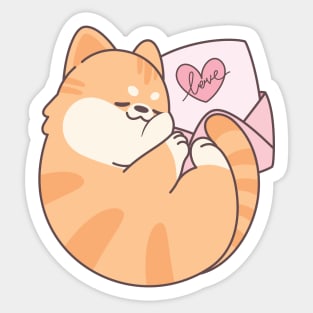 Sleeping Chubby Orange Cat Love Letter Sticker